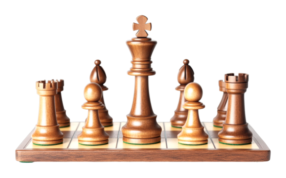 Chess game strategy indoor setting wood chess pieces focused composition classic concept isolated on transparent background