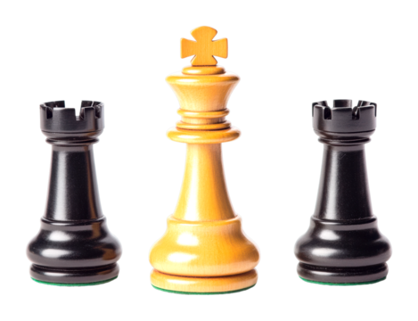 Strategic chess match featuring black and yellow pieces indoor setting close-up view isolated on transparent background