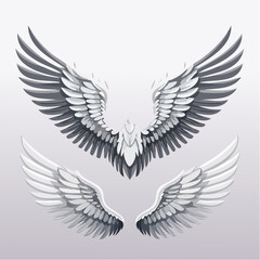 Obraz premium Detailed vector illustration of angel wings with varying shades of gray and white, perfect for design elements or decorative purposes