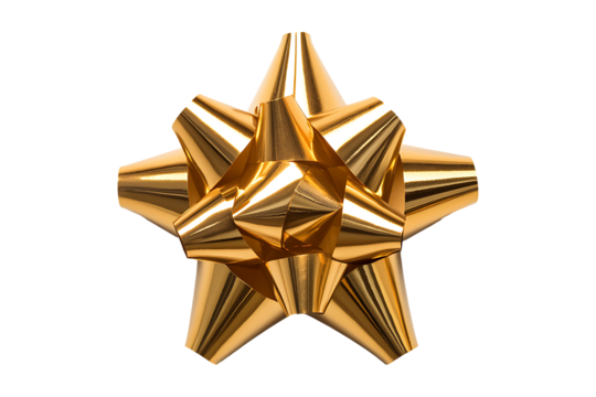 Gold star gift bow ribbon isolated on transparent background