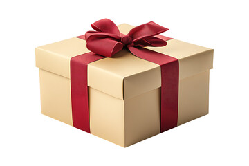 Obraz premium Golden gift box with red ribbon isolated on transparent background