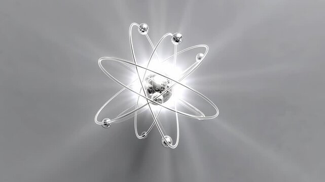 A creative representation of an atom with glowing nucleus and orbiting electrons symbolizing scientific concepts.