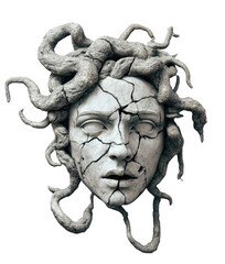 Cracked Medusa Sculpture,  Mythological Horror