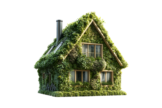 Green eco house isolated on transparent background