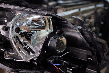 A Detailed Close Up View of an Automotive Headlight Assembly Displaying Quality and Craftsmanship