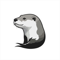 Otter Swimming Logo, Side Profile, Flat Illustration
