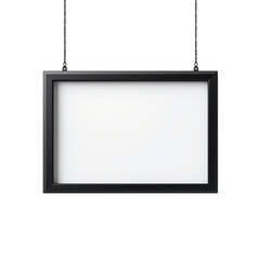 modern floating frame with photo suspended between two clear panels, thin black border, front view, on transparent background