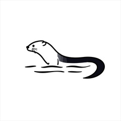 Otter Swimming Logo, Side Profile, Flat Design