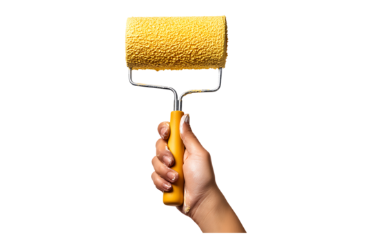 Hand holding a Paint roller isolated on transparent background - Powered by Adobe