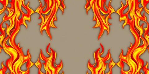 Seamless vector pattern of vibrant orange flames forming a decorative border,   flame design,  fiery pattern