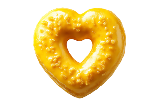 Heart shape yellow donut isolated on transparent background - Powered by Adobe