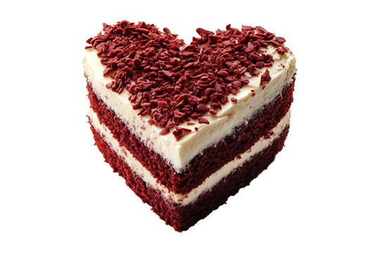 heart shape red velvet cake isolated on transparent background