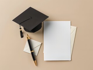 Graduation cap with envelopes and pens