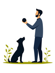 Man playing with black dog in a green park during the daytime  