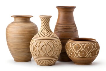 Handmade Clay Pottery Jar on White Background – Isolated Ceramic Vessel