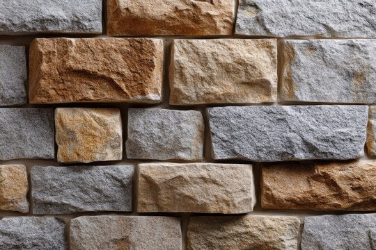 A textured wall of fitted stones in varying sizes colors and rough surfaces
