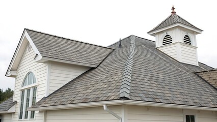 Elegant House with Gray Shingle Roof and White Walls Architectural Design
