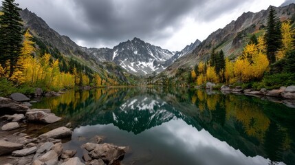 Obraz premium Autumn reflections in a tranquil mountain lake colorado landscape photography natural beauty serene viewpoint scenic concept