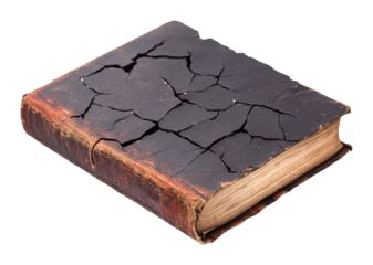 Ancient book restoration event library close-up vintage atmosphere artistic perspective isolated on transparent background