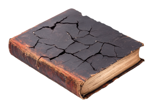 Ancient book restoration event library close-up vintage atmosphere artistic perspective isolated on transparent background