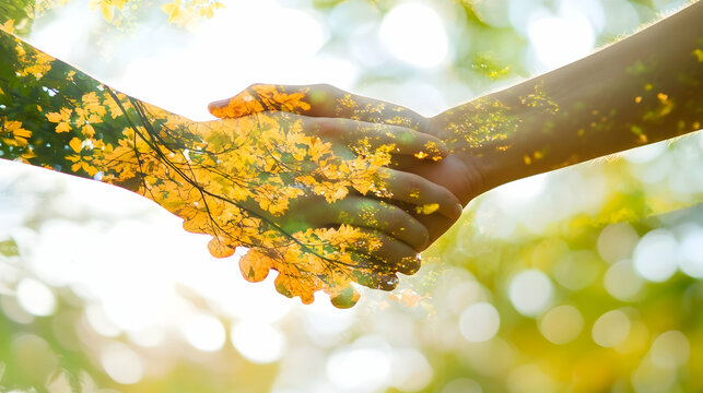 Harmony in Nature: A Symbolic Handshake Connecting Humanity and Environment