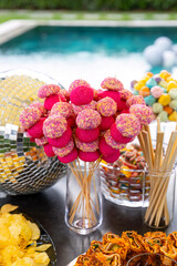 catering buffet with variety of food snacks and appetizers