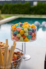 catering buffet with variety of food snacks and appetizers