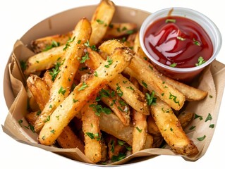 French Fries with Ketchup in Kraft Box