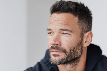 Fototapeta premium paramedic with serious expression looking to right on clean ultrabright background