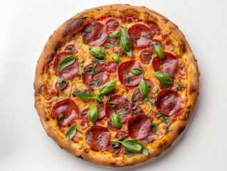 Pepperoni Pizza with Basil
