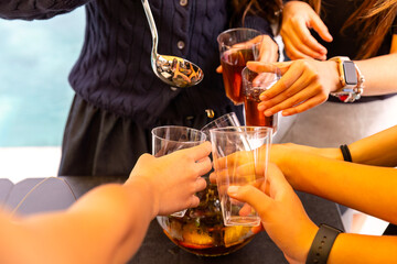 friends with drinks at the party
