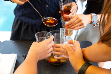 friends with drinks at the party