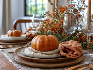 Elegant Autumn Table Setting with Mini Pumpkins