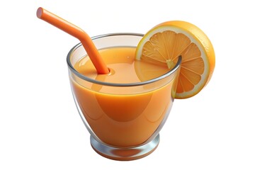 Refreshing glass of orange juice with straw
