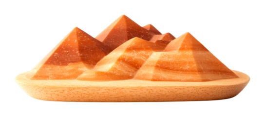 Sculpting unique pyramid art home decor wooden base minimalist style close-up view isolated on transparent background
