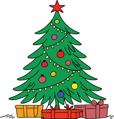 Christmas tree with gift box colorful vector illustration clipart design