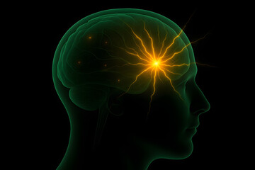 Obraz premium Brain with Neural Spark: A stunning visualization of the human brain showcasing a vibrant neural spark, symbolizing thought, creativity, and the power of the mind.
