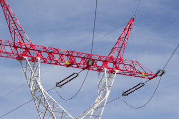 High voltage power lines close-up.