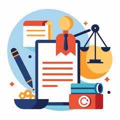 Dog Illustration with Legal Judicial System Theme Featuring Helvetica and Courier Fonts Created in Adobe Illustrator Colorful Design Single Image