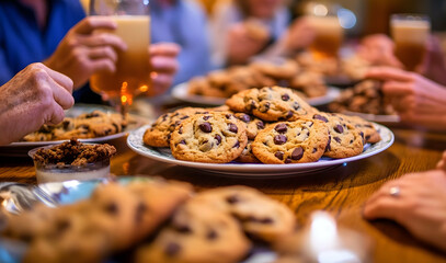 Gathering around homemade chocolate chip cookies and refreshing beverages