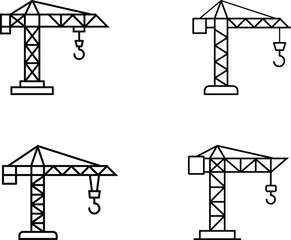Minimalist Line Art Grid of Construction Cranes for Industrial Design Applications