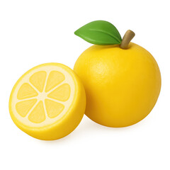 Juicy Lemon Fruit Slices 3D Render Whole and Half Lemon with Leaf