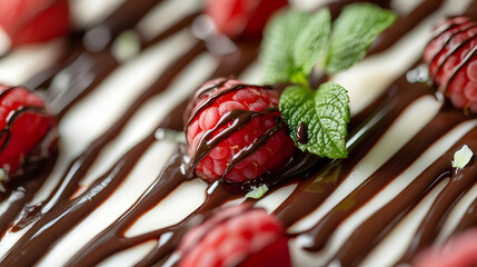 Raspberry Dessert Delight: A delectable creation of cream, chocolate, and fruit