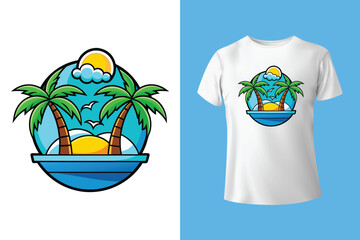 Oceanfront Summer Tee Design – Seaside Breeze Vector Art, Artistic Seascape T-Shirt Design – Tropical Nature and Freedom, Beach Quote T-Shirt Vector – Sand Between Toes, Sun Above Nose.
