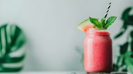 Refreshing watermelon smoothie in a mason jar, ideal for summer hydration