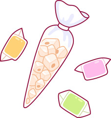 Miodek turecki and Pańska skórka, traditional Polish candy sold on All Saints' Day. Cute cartoon drawing, vector clip art illustration.