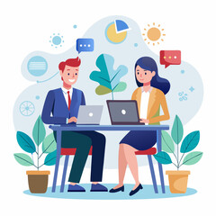  Illustration Business Meeting Teamwork Concept Featuring a Businessman and Companion in a Professional Setting