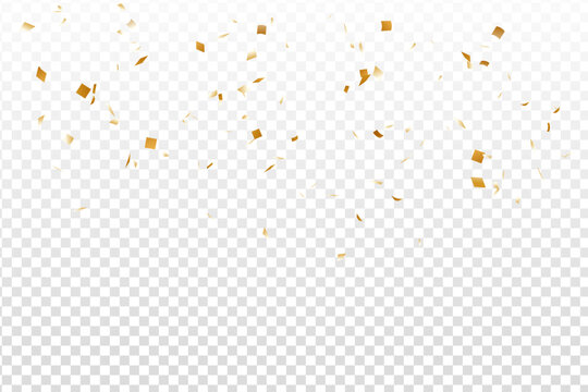 gold confetti falling on transparent background birthday party celebration