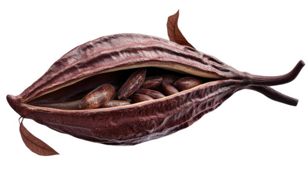 Opened cacao pod filled with beans