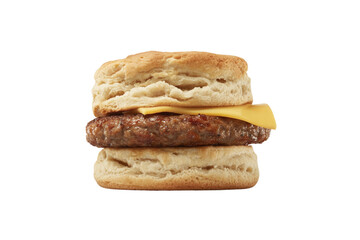 Sausage and Cheese Biscuit Sandwich on Transparent Background